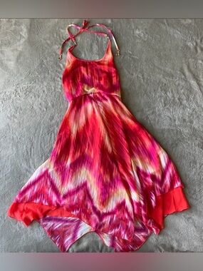 Cache Vibrant Pink & Red Halter Tie-Dress